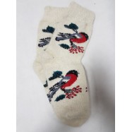 Шерстяные носки женские пуховые со снегирями белые